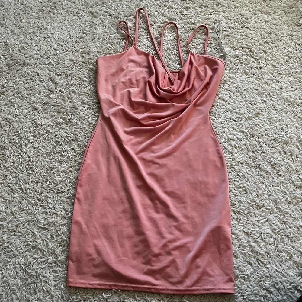 missguided salmon cowl neck bodycon dress size small